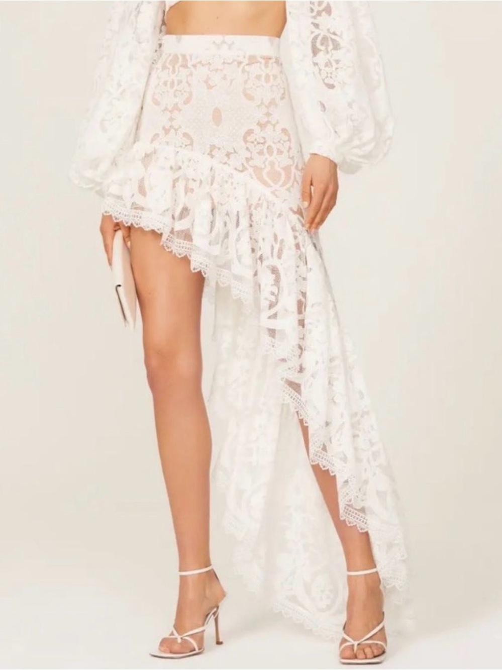 Bronx & Banco Santorini Asymmetrical Ivory Lace Ruffled Skirt - Picture 4 of 6